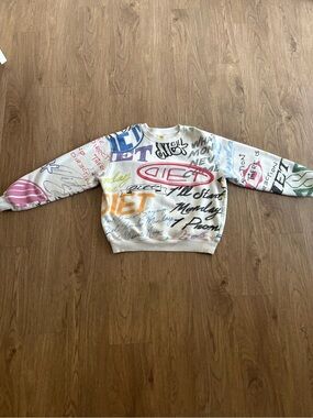 White ‘Diet Starts Monday’ Multi colored Scribble Cardigan
